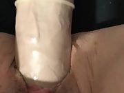 Meaty dildo stretching my slut slit