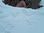 Robert hopping into the snow naked dare