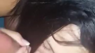 Hot brunette plumbed and facialized point of view after deep-throating fuck-stick