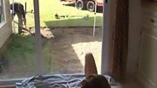 Wild wife jerks while watching gardener working