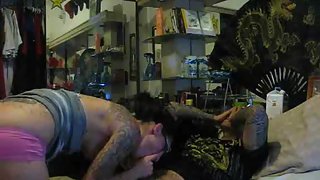 Gangster boyfriend stripping tatted girlfriend while seeing porn